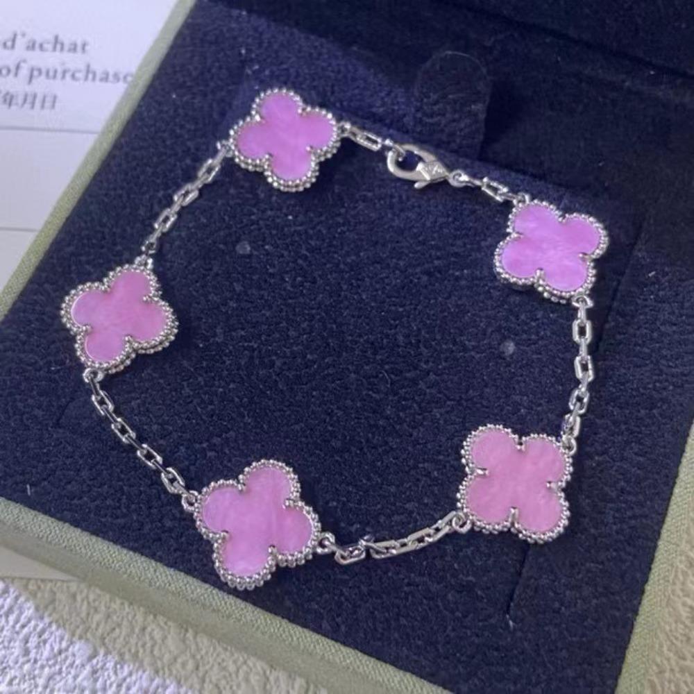 Hochwertiges Kleeblattarmband für Damen Fünf-Blüten-Armband mit natürlichem weißen Perlmutt und rotem Karneol