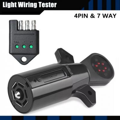 7 Way 4 Pin Flat Round RV Blade Trailer Wiring Tester Light Connector Test Plug