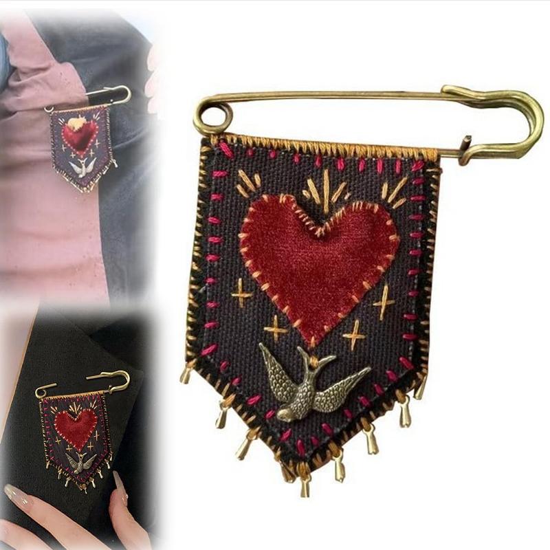 Hope'S Protection Pocket With Rosemary Hand Embroidered Protection Pocket Pin Holds Love Notes Or Any Talisman, Talisman Brooch