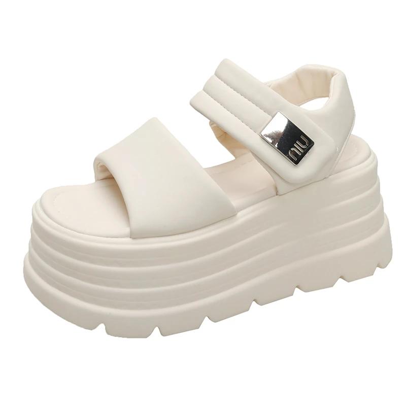 

8CM Women Leisure Chunky Sandals Peep Toe High Heels New Gladiator Slippers Woman Fashion Trendy Summer Platform Beach Sandals 34