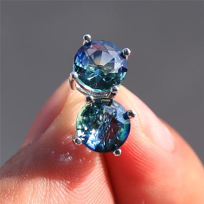 Taietură rotundă delicată, 1CT, albastru acvatic, verde, bicoloră, turmalină, culoare argintie, cercei, bijuterii, cadou