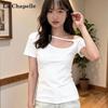 La Chapelle Off-Shoulder Hollow Short Sleeve T-Shirt