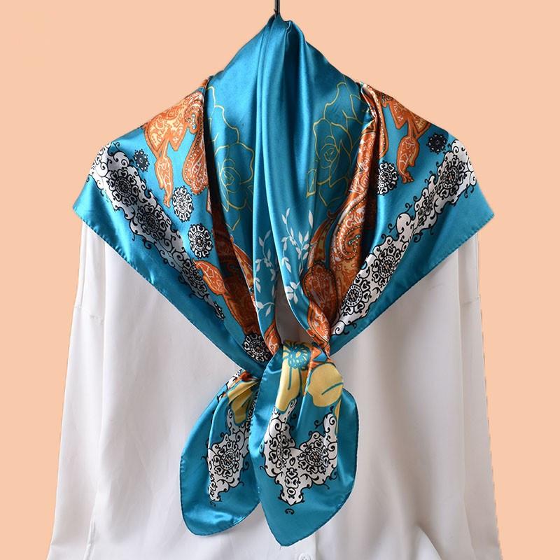 Luxury Silk Satin Hijab Scarf For Women Printed Kerchief Hair Scarfs Female 90cm*90cm Square Shawl Wraps Neck Scarfs For Ladies