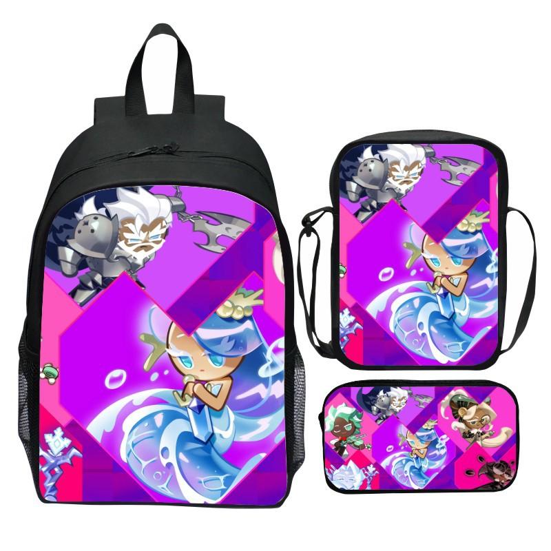 Cookie Run Kingdom Three Piece Set Backpack Cartoon Game Peripheral Elementary School Backpack Shoulder Bag Small Pencil Case