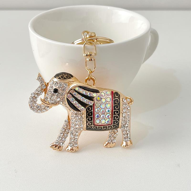 Exquisite Precious Stones Inlaid Thailand Elephant Car Keychain Elegant Pendant Gift for Friends Key Chains Ring Porte Clef