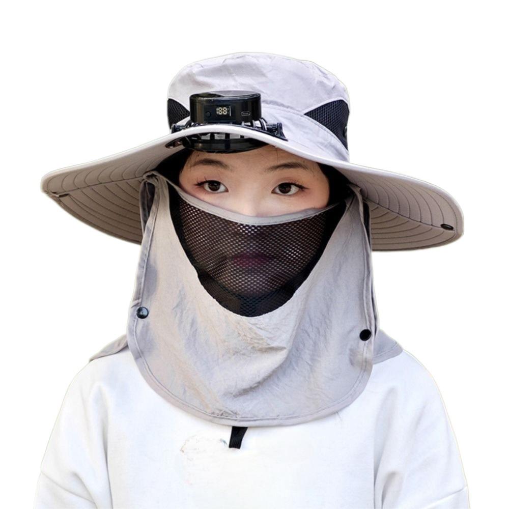 Neck Protection Sun Hat with Solar Fan Digital Display Screen Face Cover Bucket Hat  Hiking