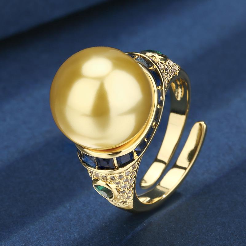 Autumn And Winter Jewelry Copper Plating Inlay Imitation Pearl Retro Women'S Ring 14Mm