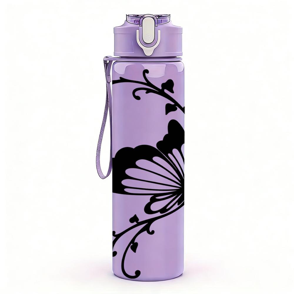 1PC Swirl Frame Butterfly Line 750ml Color Plastic Sports Water Bottle Leakproof Flip Straw Lid Suitable for Sports Office Home Use
