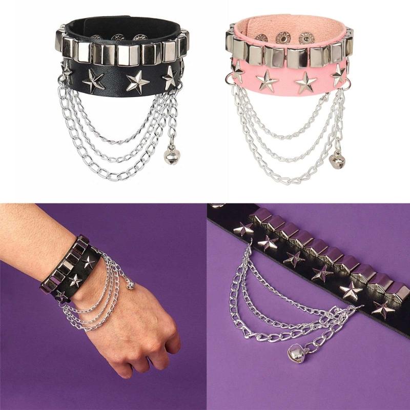 European and American Punk Lovers Rivet Bracelet Star-shaped Leather Bracelet Non-mainstream Rock Bracelet Jewelry