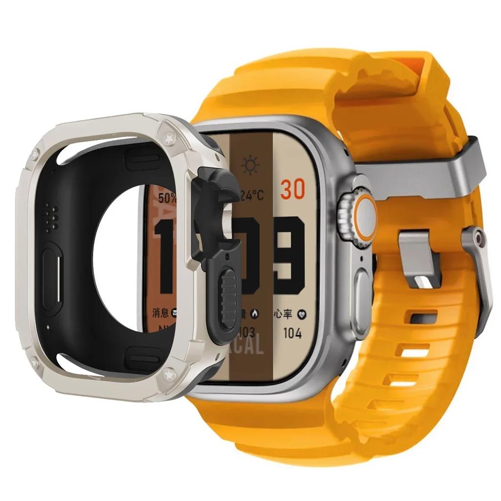 Band+Case for Apple Watch Ultra 2 49mm 44 45 46mm Sport Silicone Strap TPU+PC Cover iWatch Series10/8/7/SE/6/5 Protector Bumper