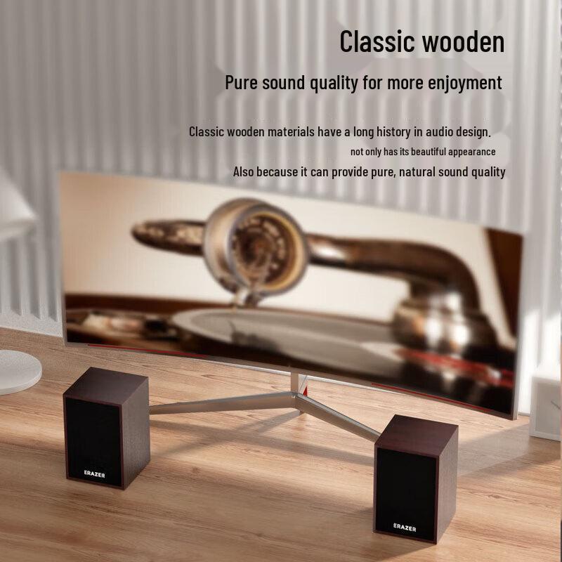 Lenovo D03 Wired/Bluetooth Wooden Desktop Speaker