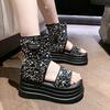 Fashion 8CM Hollow Platform Flats Sandals Women Bling Punk Shoes Casual Summer Boots Designer Loafers Trend Sport ZIP Sandalias Mujer