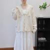 Splicing Mesh Three-dimensional Flower Design Sense Loose Soft Waxy Knitted Cardigan Autumn and Winter New Sweater Jacket Women