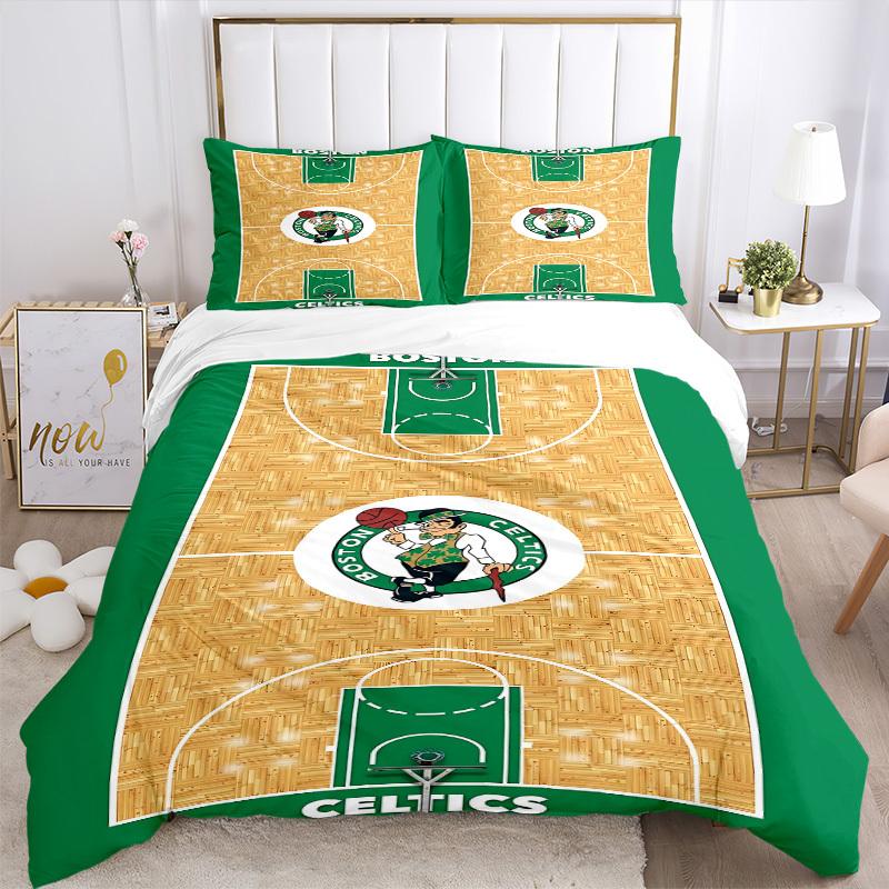 3pcs Bedding Set Boston Celtics Basketball Court Includes 1 Comforter + 2 Pillowcases, Without Pillow Inserts, Soft Comfortable,a0910212