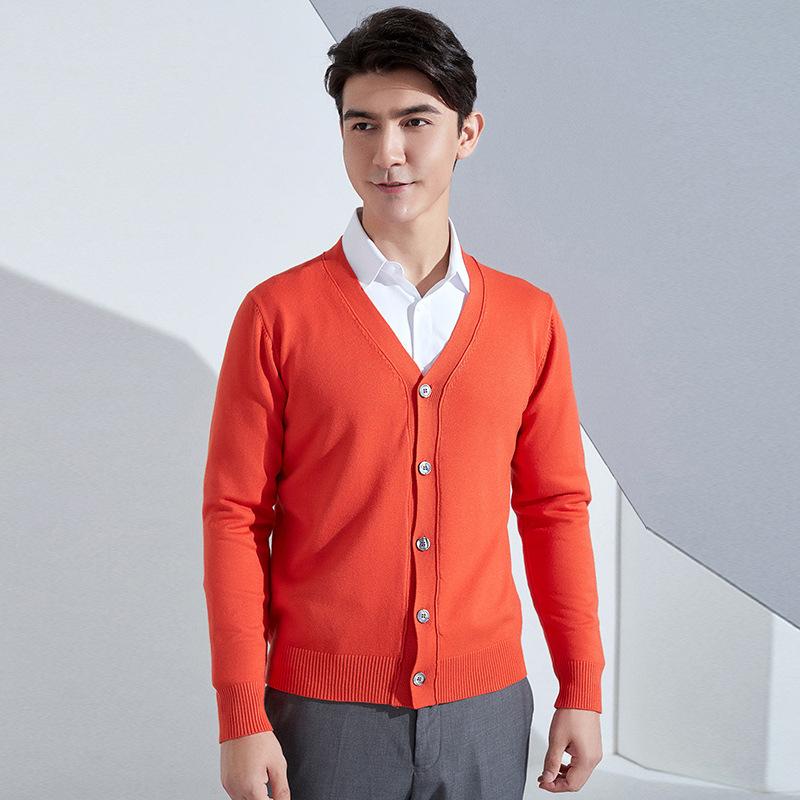 Knitting Cardigan Men's Short Section Solid Color Sweater Jacket Business V-neck Bottoming Shirt Spring and Autumn Years Autumn and Winter Tide