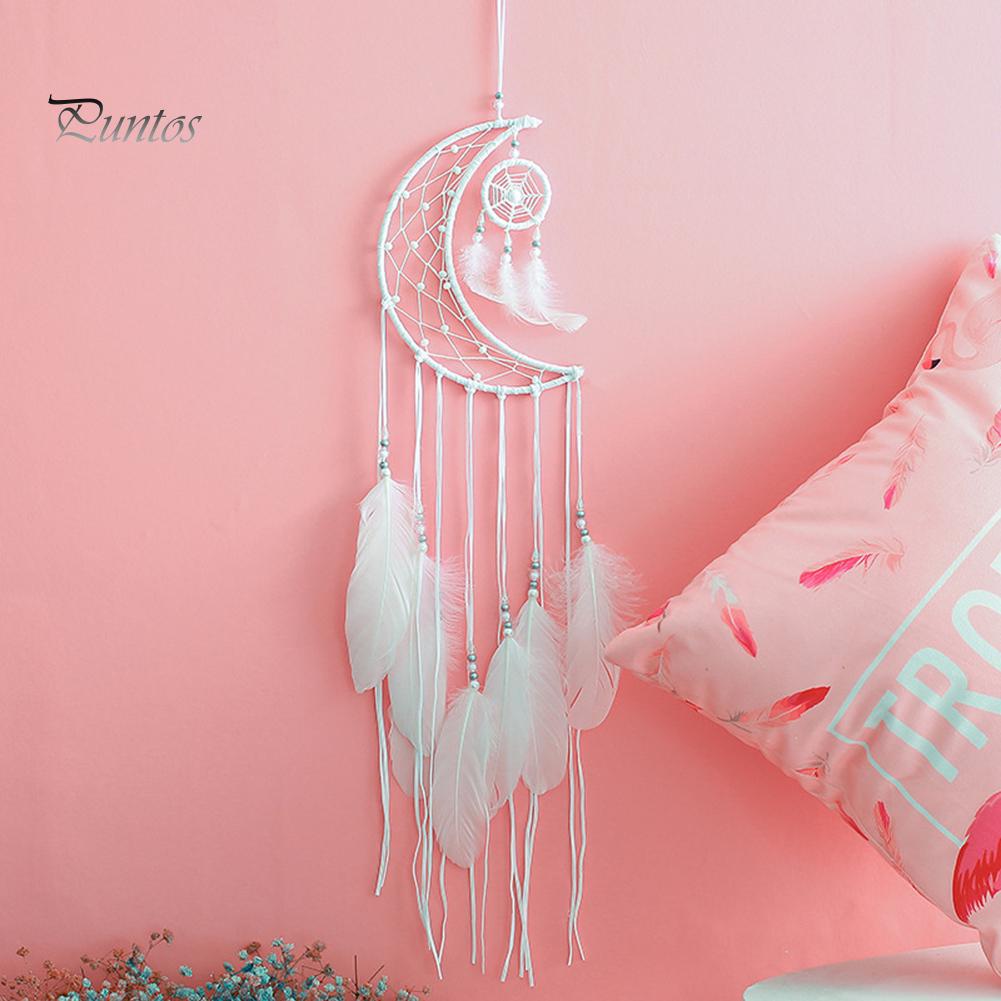 Puntos Home Schlafsaal Anhänger Wand Ornament Dekor Mond Feder Traumfänger hängen
