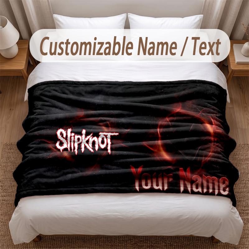 Slipknot Printed Flannel Blanket Custom Name Text Soft Warm Throw For Bedroom Holiday Gift