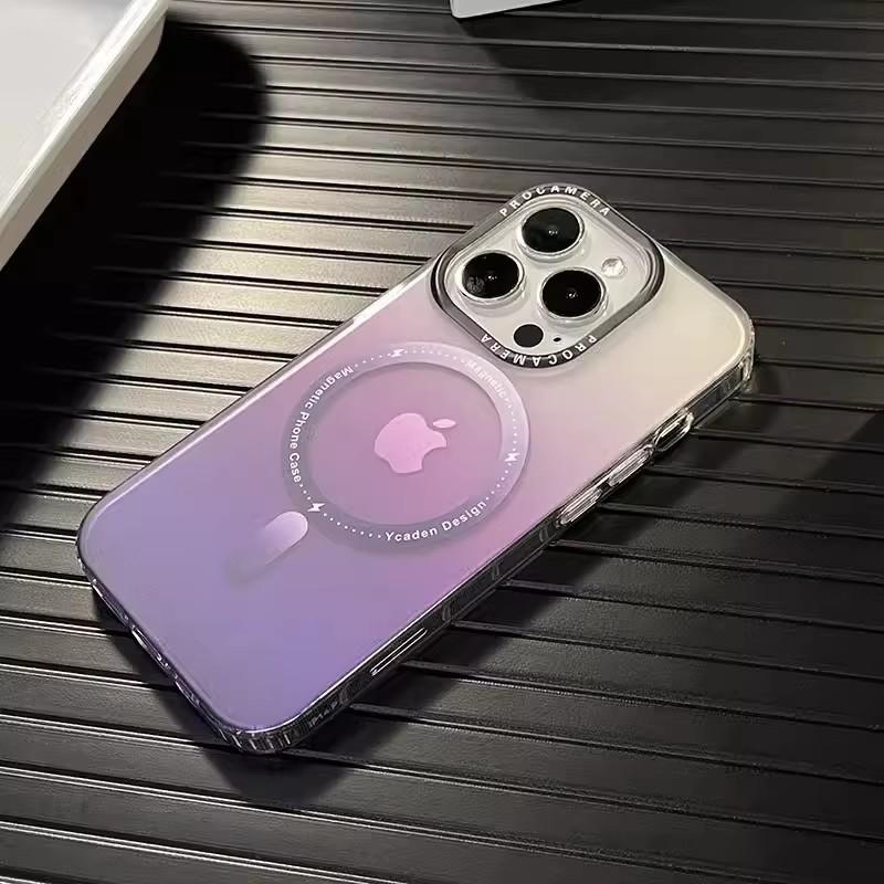 

for iPhone 15Pro Gradient Color for Magsafe Case for iPhone 14 15 13 Pro Max Plus 11 12 Wireless Charging Shockproof Cover PC&iPhone 11 фіолетовий