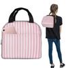 Bolsa de Almuerzo Térmica Rayas Blancas Rosa Pálido para Mujeres Niños Fiambreras a Prueba de Fugas Bolsa Tote Térmica para Almuerzo