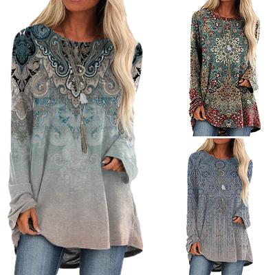 2024 Europa und die Vereinigten Staaten Herbst neue Damen Rundhals Langarm bedrucktes T-Shirt Hoodie Kleid Frau