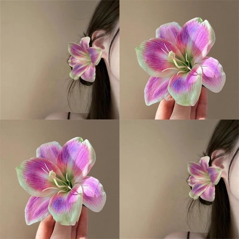 Fermagli per capelli a forma di fiore di giglio per donne ragazze Barretta Clip a pinza di granchio Fermagli per capelli per coda di cavallo Copricapo da bagno spiaggia Accessori per capelli