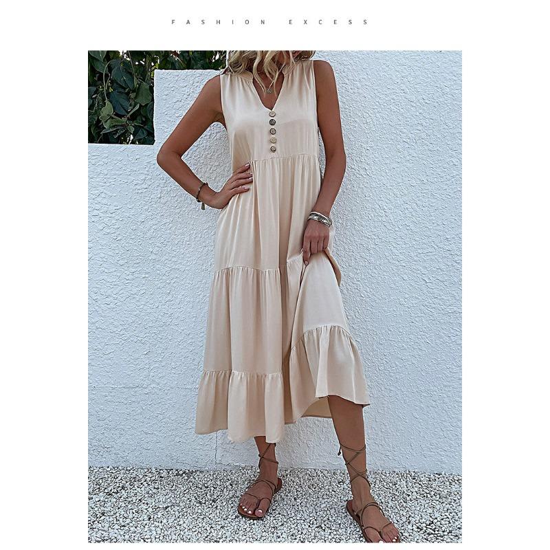 Летнее платье-жилет без рукавов, свободное повседневное платье S абрикосовый