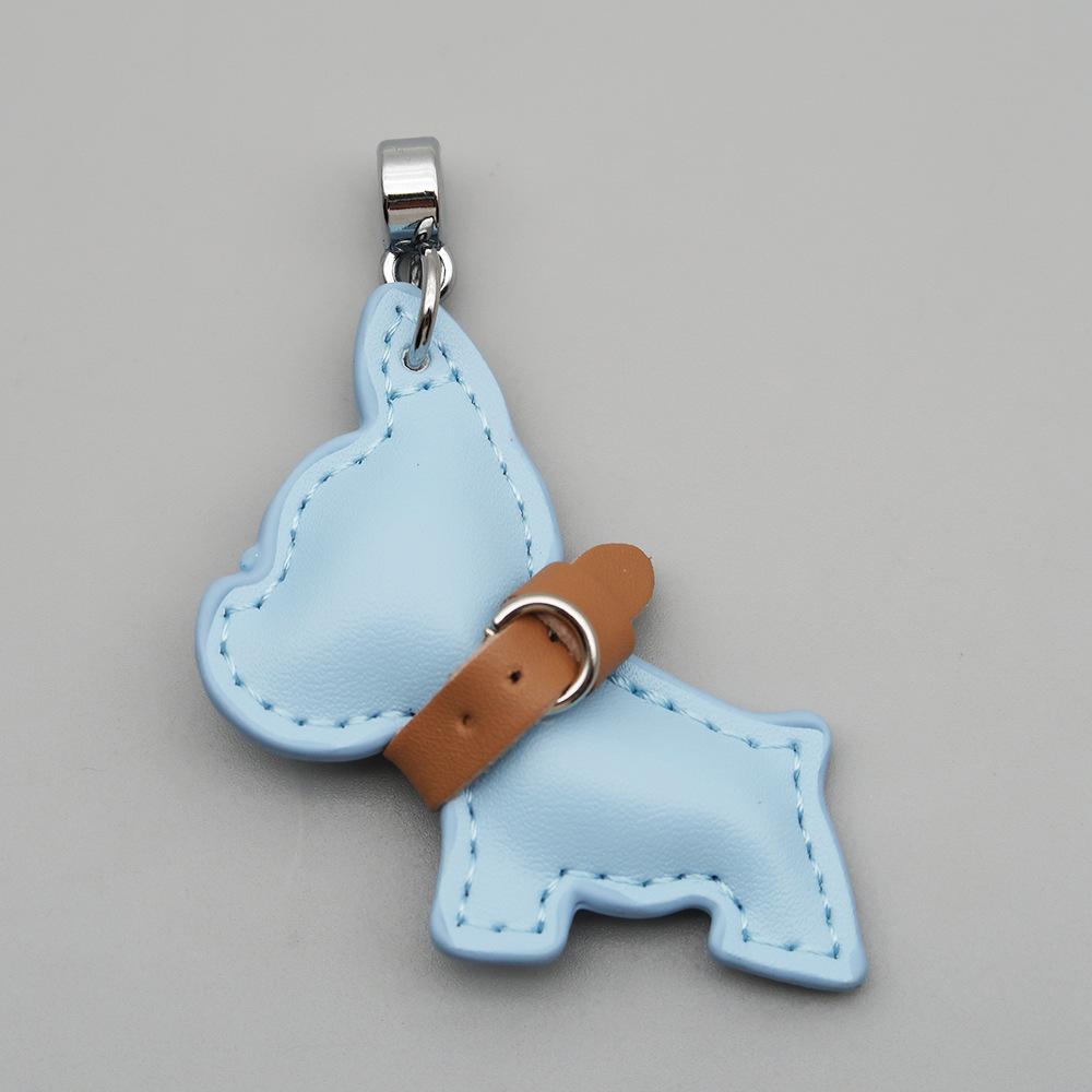 Handmade French Bulldog Genuine Leather Keychain with Anti-Lost Woven Rope Lanyard.