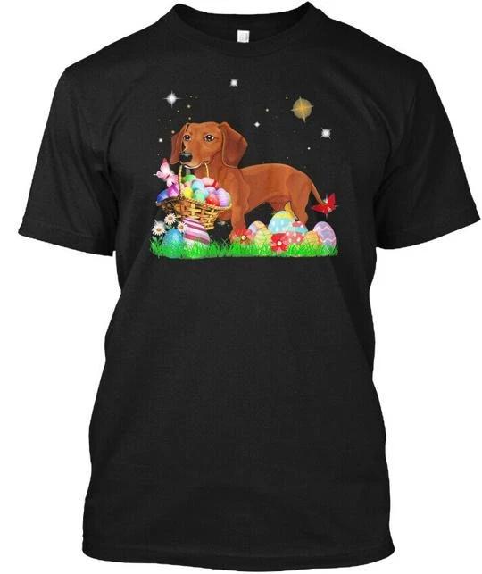 

Easter Day Dachshund With Bunny And Eggs T shirt Made in the USA Size S to 5XL 4XL