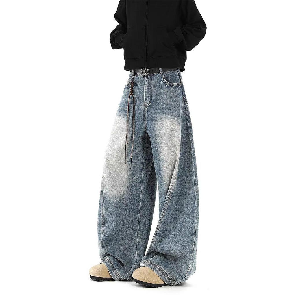 2025 Men's Retro Loose Straight-Leg Jeans - Trendy, Versatile, Casual Blue Wide-Leg Pants
