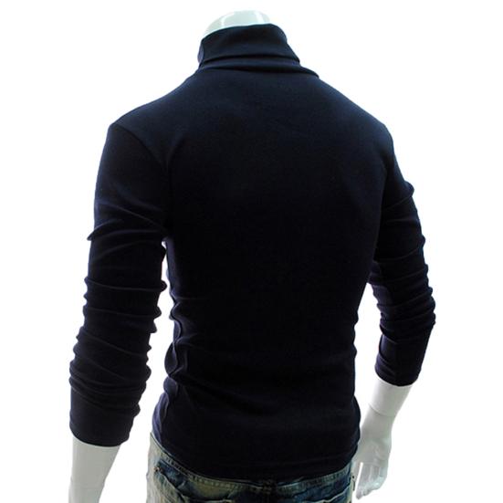 Høst Menn Ensfarget Rullekrave Langermet Genser Slim Strikket Pullover Topp