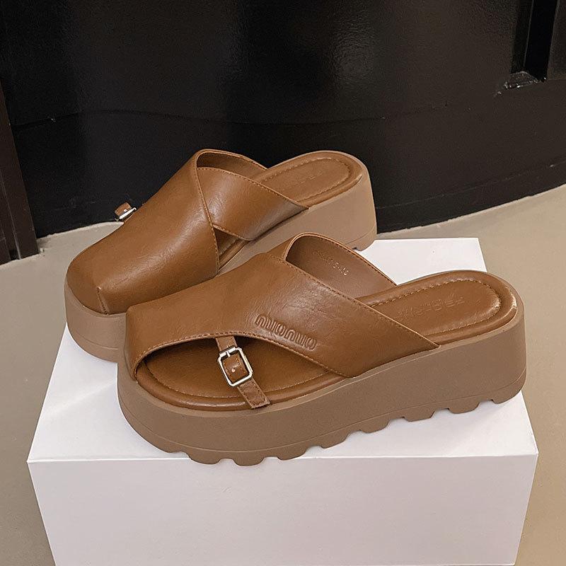 Shoes French Retro Bag Head Half Slippers Women's 2025 New Fashion Muffin Thick Sole Comfortable Versatile Sandals