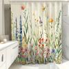 1Pc Herbs & Flowers Shower Curtain - Polyester, 71X71", 12 Hooks, Vibrant Botanical Design, Modern/Rustic Bathrooms