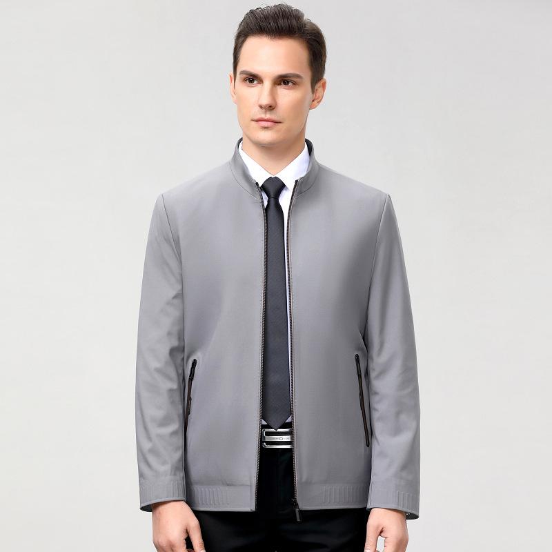 Spring and Autumn Middle-aged Jacket Men's Business Casual Iron-free Civil Servant Top Coat Thin Zipper Jacket Stand Collar