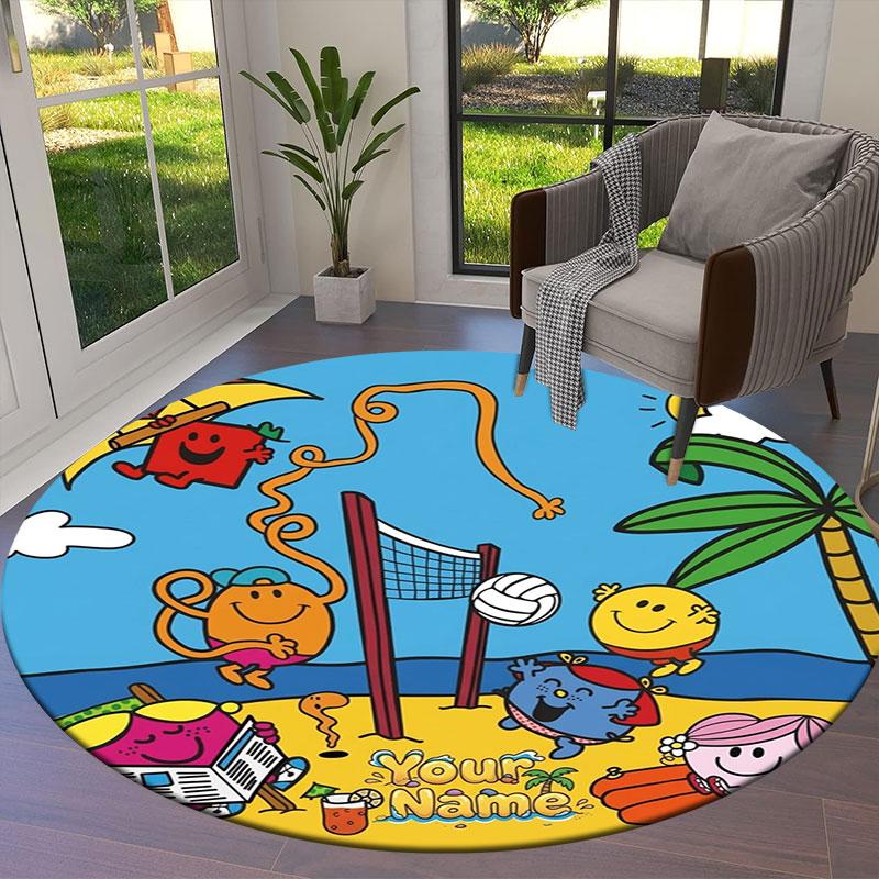 Mr. Men Little Miss Custom Name Round Area Rug,Carpet Rug for Living Room Bedroom Sofa Playroom Decor,Non-slip Floor Mat