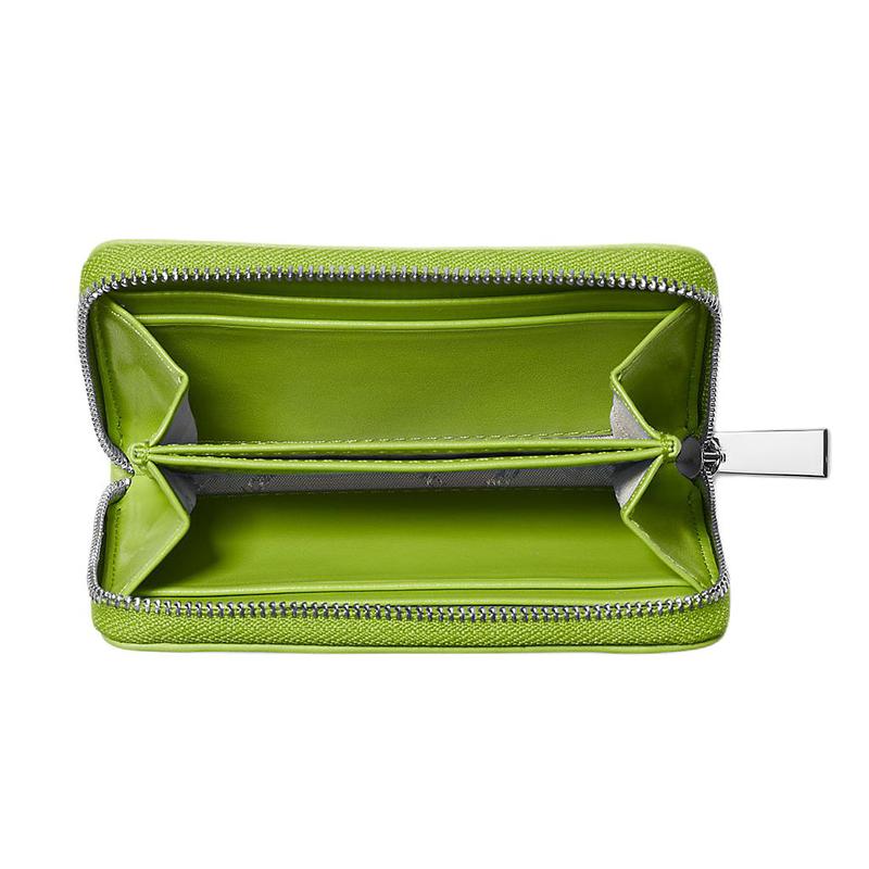 Michael Kors Small Leather Wallet With Silver Hardware And Zipper Closure Women Wallet Green 32S4SJ6D0L-PEAR