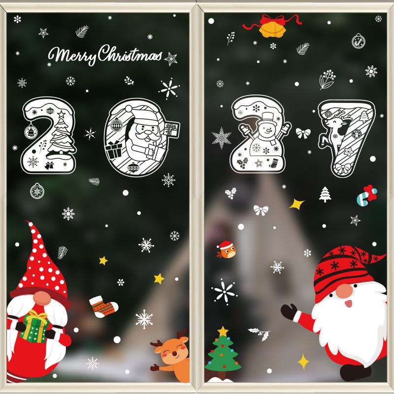 1117 Christmas Stickers Merry Christmas Decals White Snowflake Static Cling Santa Reindeer Snowman Window Decor