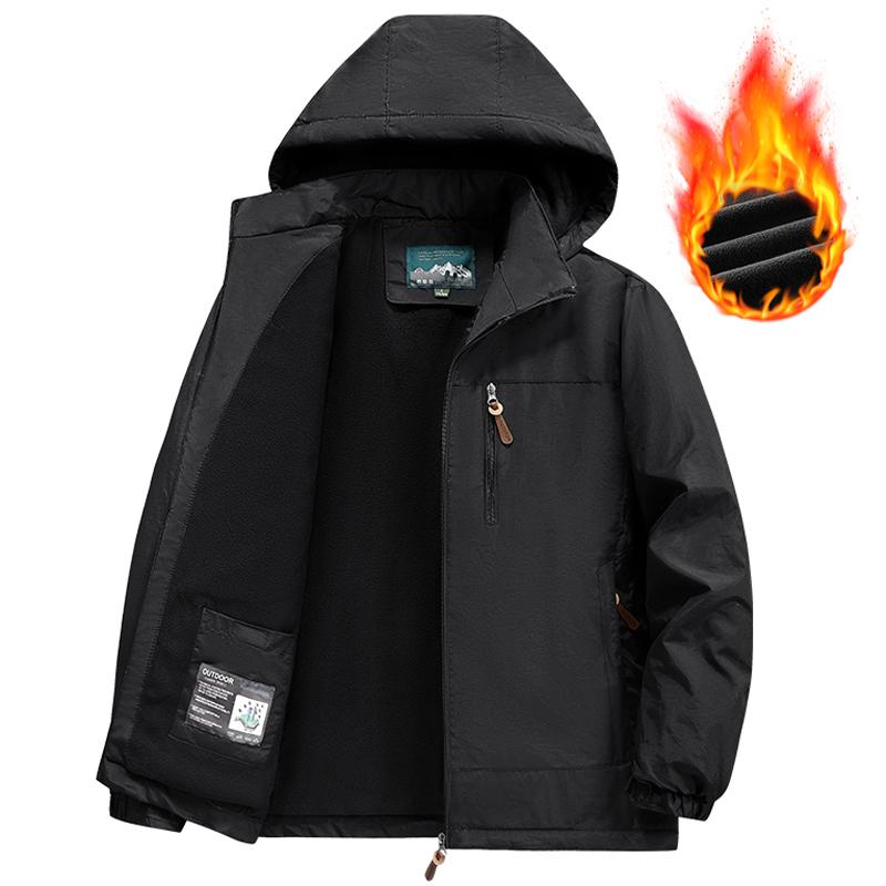 Plus Size Winter Waterproof Windproof Coats Fleece Thickened Jacket Men's Outdoor Removable Hood Loose Casual Outerwear