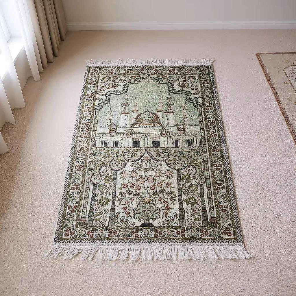 VIKAMA Muslim Cotton Prayer Mat, Decorated With Tassels, Suitable Prayer Mat, Foldable And Portable Muslim Prayer Mat Home Decor 48x98cm