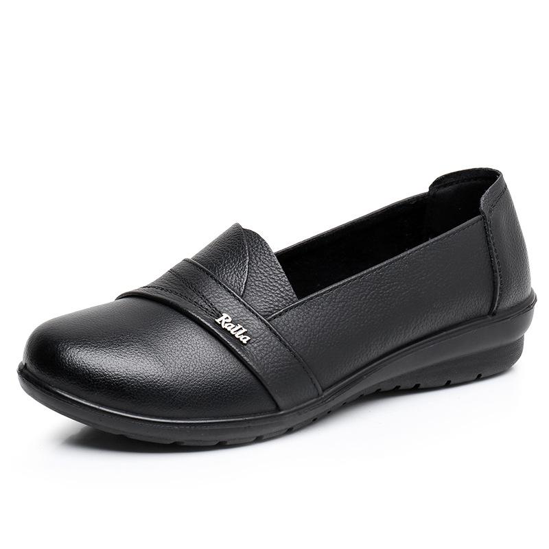 Women's Shoes with Round Toe, Flat Heel and Soft Sole, Single Shoes for Middle-aged and Elderly People