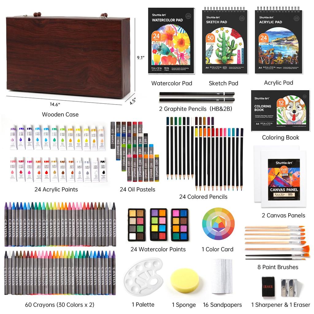 Shuttle Art Art Set with Colored Acrylic Solid Drawing Coloring Pencil and Includes a Portable Storage Box and Portable Storage A great gift for