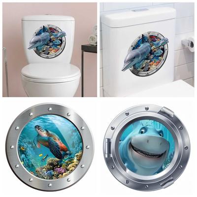 Multicolor Vivid Sea Life Decals PVC Wall Stickers Creative 3D Infauna Toilet Stickers