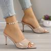 Sexy Nude Super High Heels Sandals Women 2024 Summer Pointed Toe Peep Toe Sandals Woman Patent Leather Thin Heeled Party Shoes