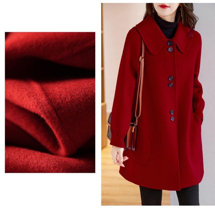 Elegant Women's Red Wool Coat, Winter Fashion with A Slim Fit Silhouette and Premium Quality Fabric