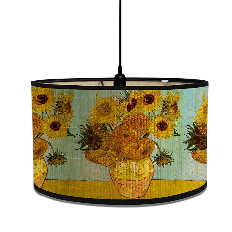 Astral solsikke lampeskjerm Bambus kunst lysskjerm Bar kafé lysekrone dekor Van Gogh malt dekorativ lampeskjerm