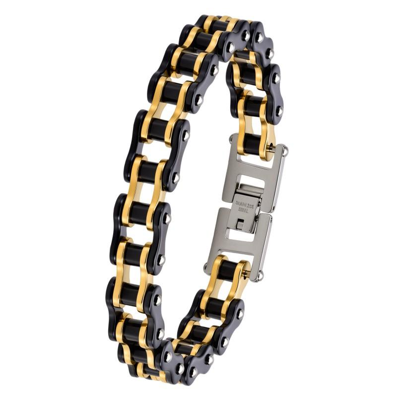 Edelstahl Fahrrad Armband Herren Geometrischer Ring Design Titan Vergoldet Motorrad Biker Zubehör