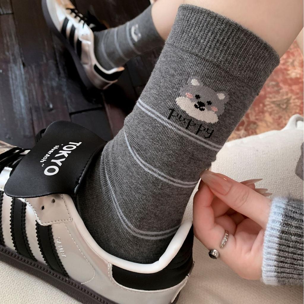 Cartoon animal socks women's autumn flocking tube socks college wind stacking socks boneless socks