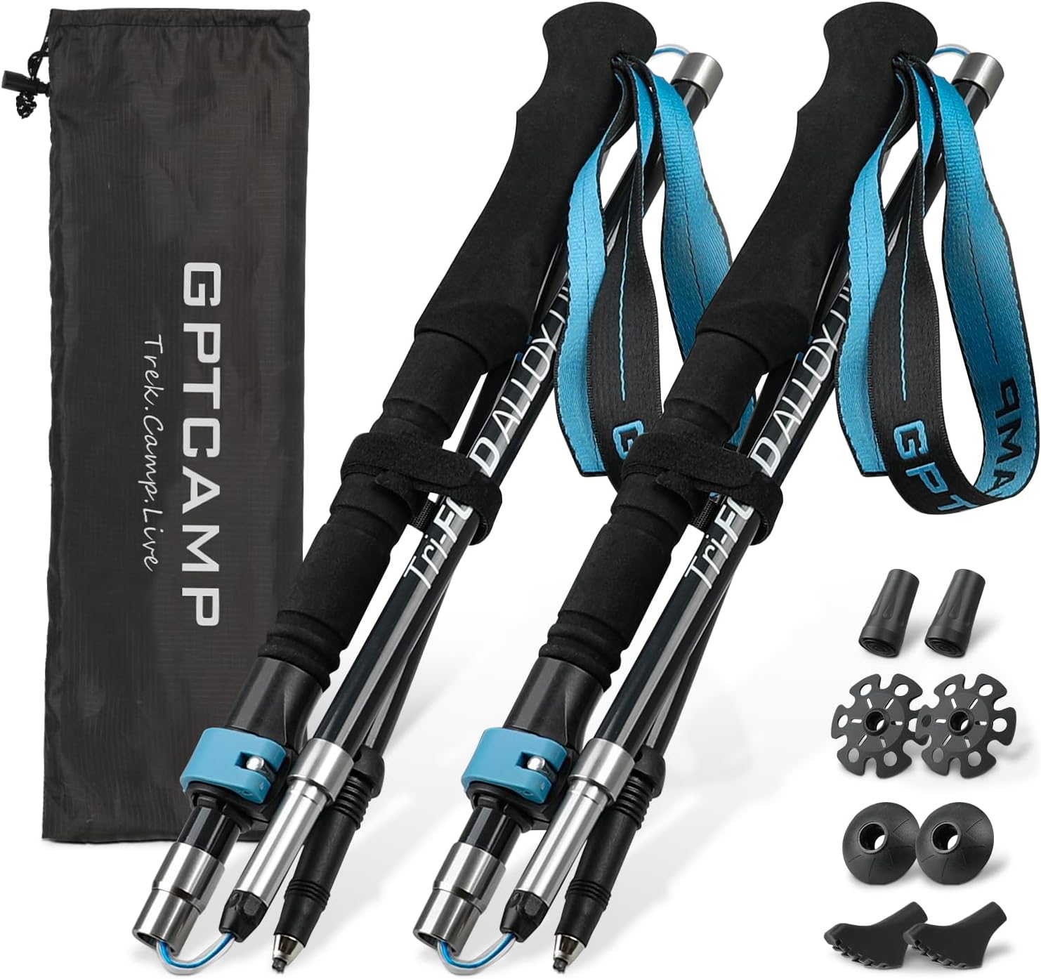Collapsible Walking Sticks, Lightweight Carbon-Aluminum Hiking Poles, 2PC Folding Trekking Poles With Foam Handle & Flip Lock, B