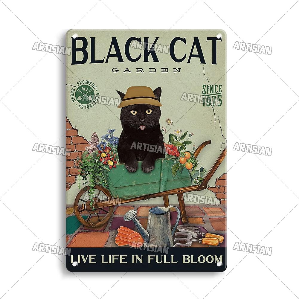 Artisanisches Tier Schwarze Katze Retro Metallposter Lustiges Haustier Vintage Dekorative Blechplakette Garage Bar Pub Club Man Cave Wanddeko
