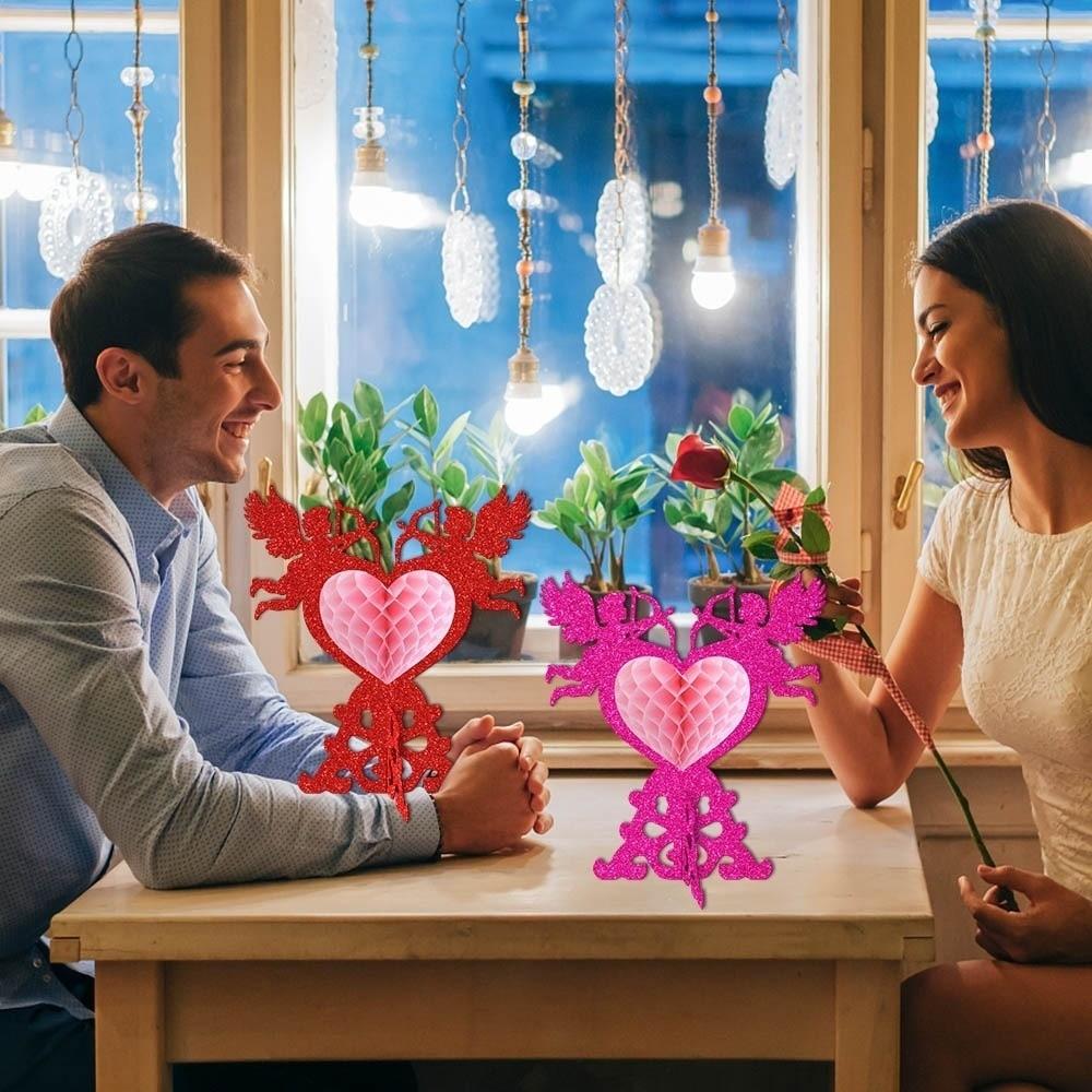 4pcs Red Color Heart Honeycomb Ornaments Valentine's Day Decorations Banquet Decoration