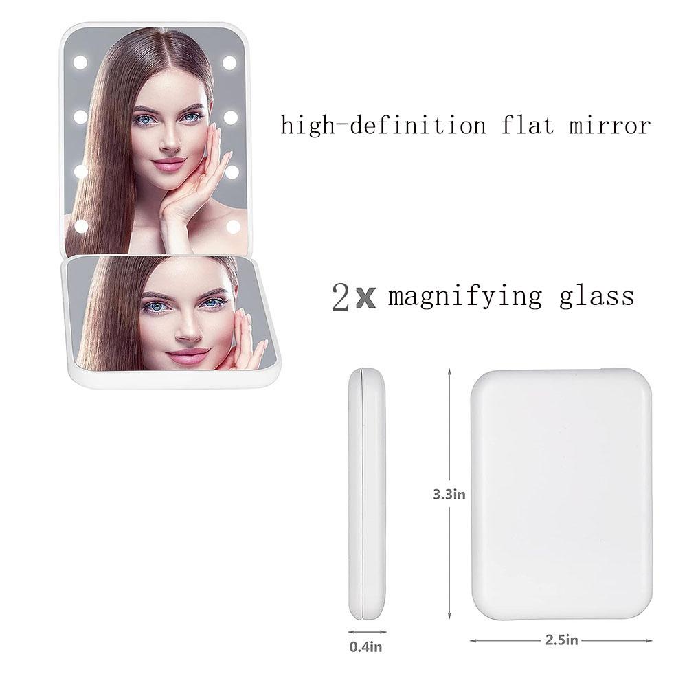 1pc White Foldable LED Illuminated Makeup Mirror Handheld Travel Mirror For Gift